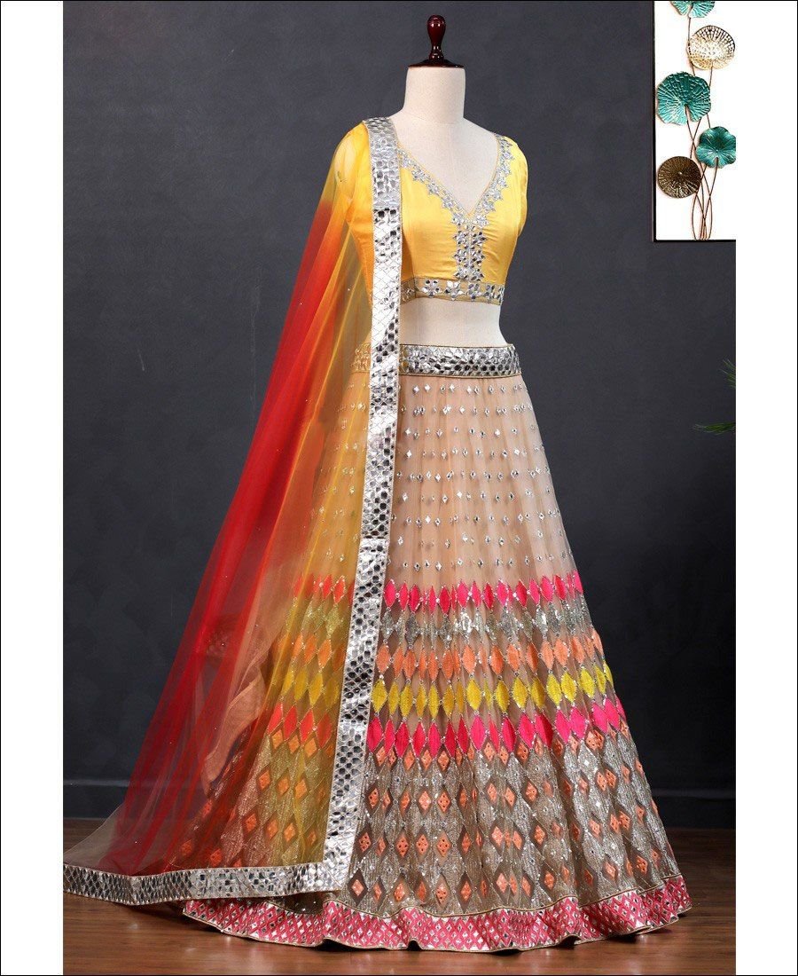Aastha fashion Multicolor Stain lehanga blouse Embroidered work - Prithvi Mart