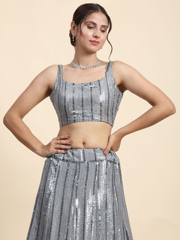 Aastha fashion off grey Lehenga Choli with silk net blouse fabric