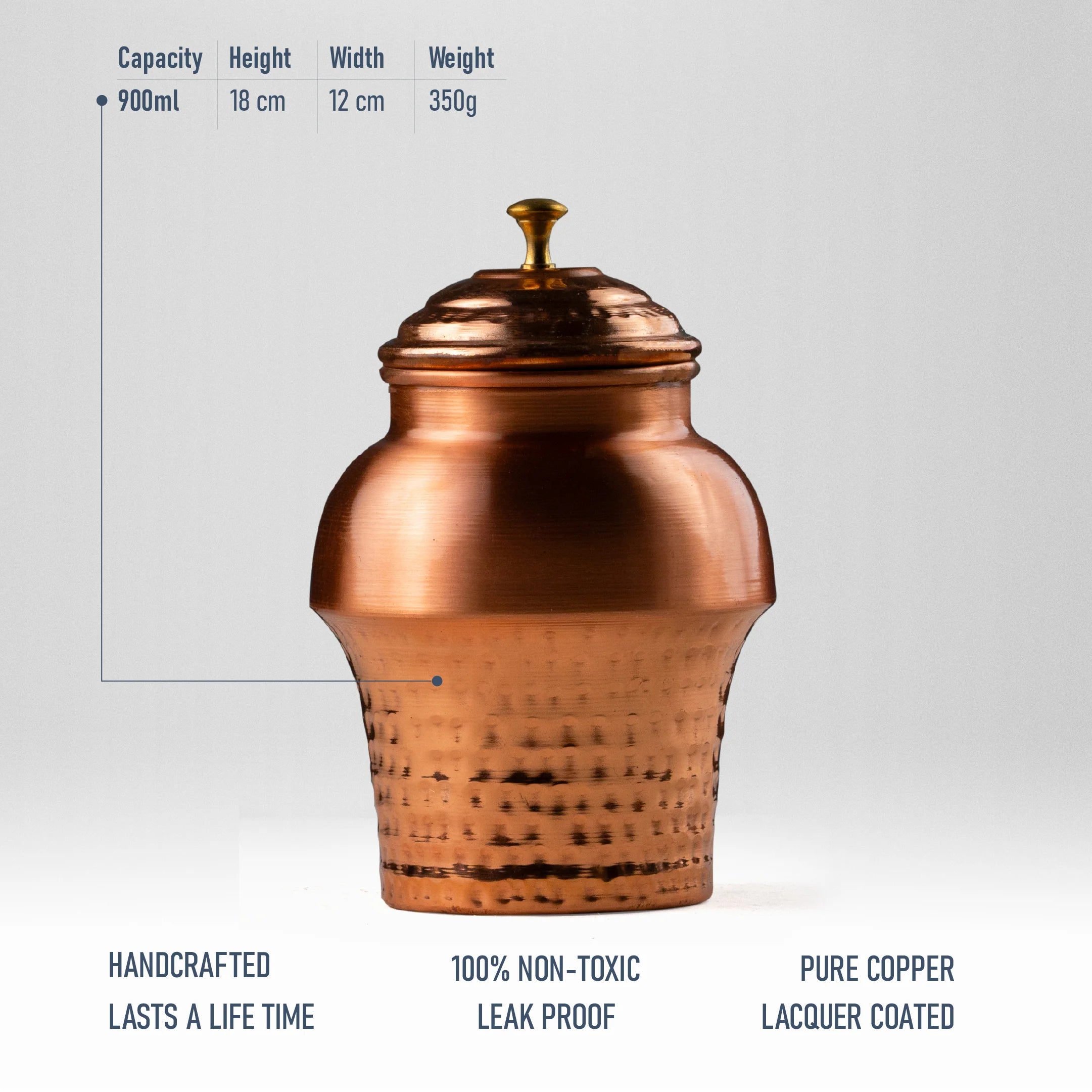 Health Smith Pure Copper Mushroom Jar | Copper Jar for Water, Dry-fruits, Chocolates and Decoration