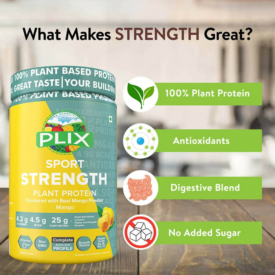 PLIX The Plant Fix Strength Vegan Plant Protein Powder - Mango