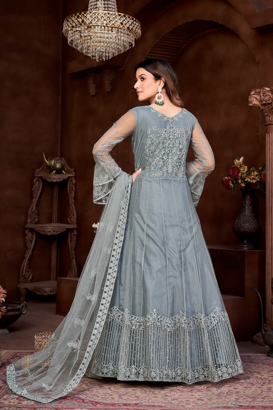 Aastha Grey Green Dupatta with Net top fabric Crepe Bottom fabric