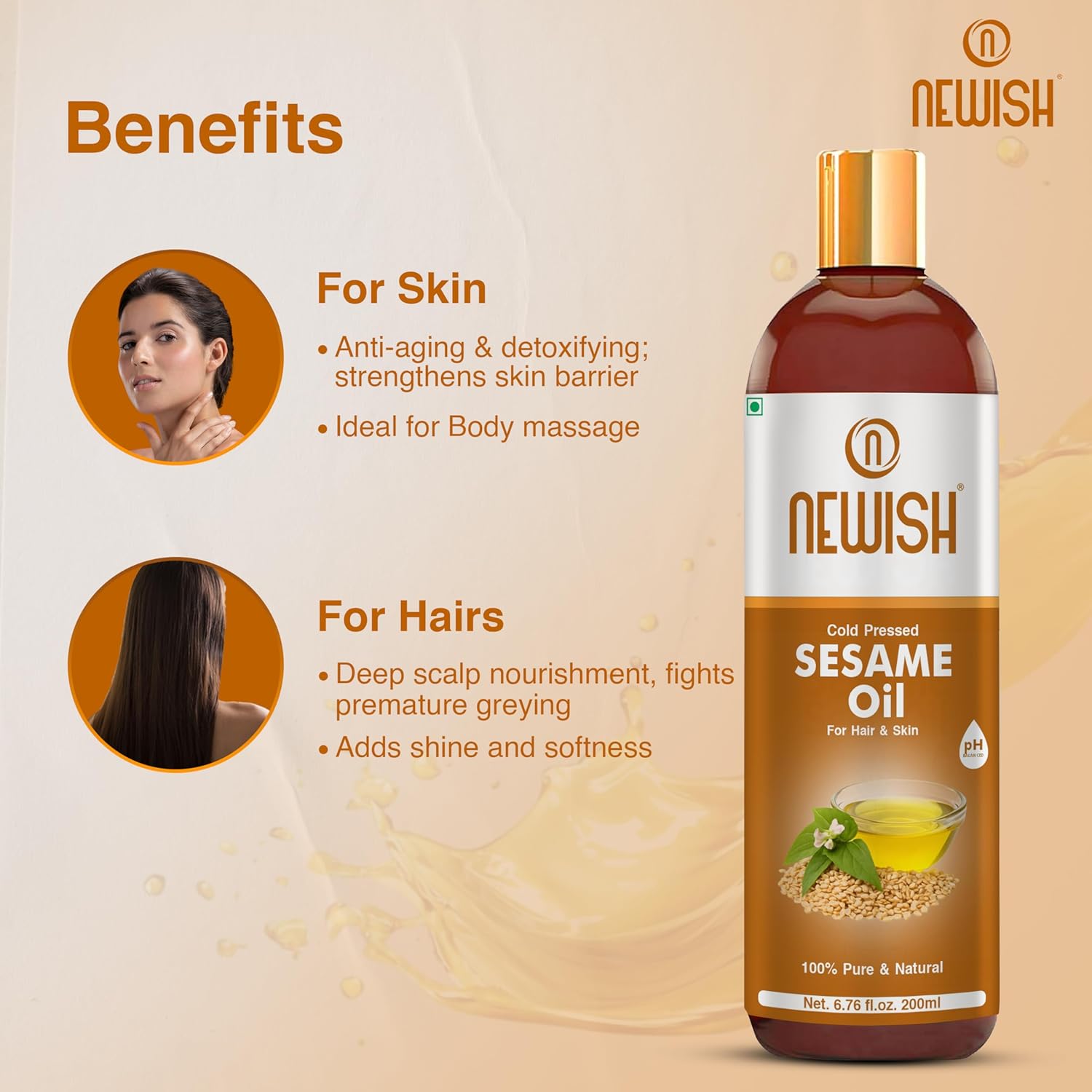 Newish Cold Pressed Sesame Oil For Hair & Skin