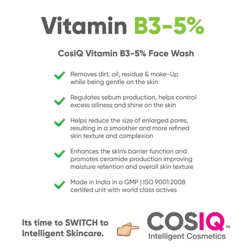 COSIQ Vitamin B3-5% Niacinamide Face Wash for Smooth and Even Skin