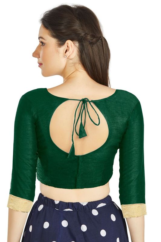 Aastha fashion Green Art Silk Blouse Fabric Sleeve Button Design Blouse work - Prithvi Mart