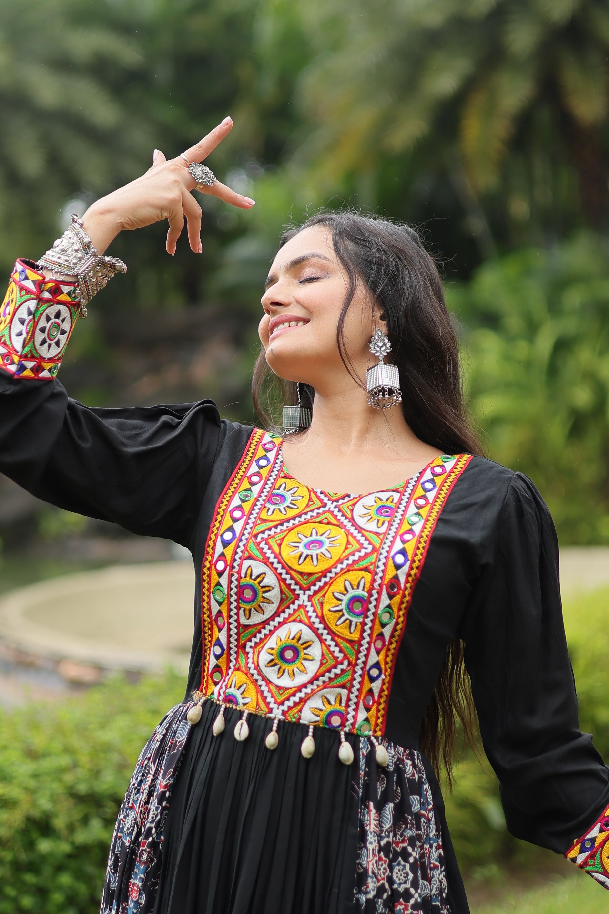 Aastha Black Cotton with Gown Kutchi Gamthi Work