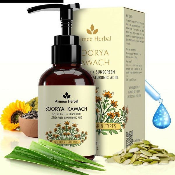 Avimee Herbal Soorya Kawach SPF 50 PA++++ Hyaluronic Acid Sunscreen Lotion