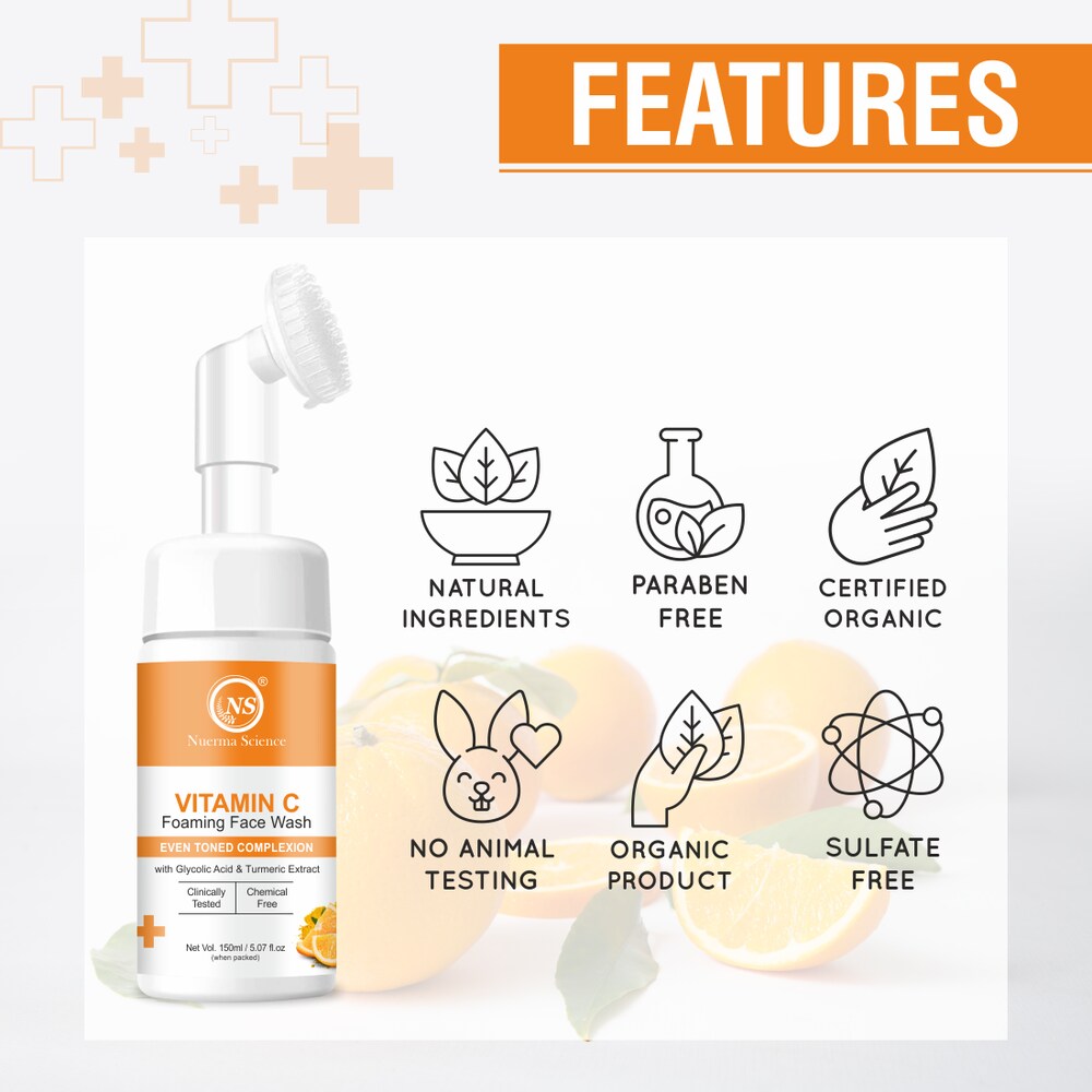 Nuerma Science Vitamin C Foaming Face Wash | To Enhance Skin Glow & Reduce Pigmentation