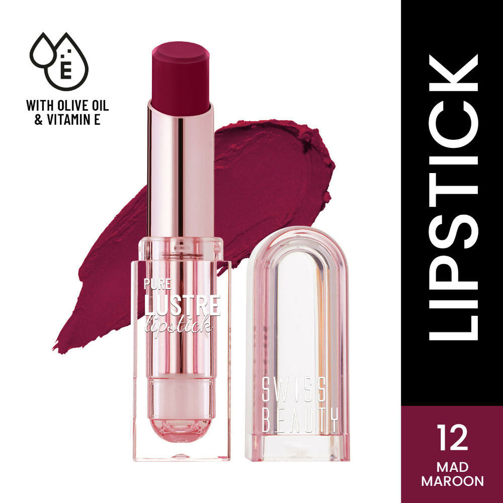 Swiss Beauty High Shine Finish Smooth Glide Pure Lustre Lipstick - 12 Mad Maroon