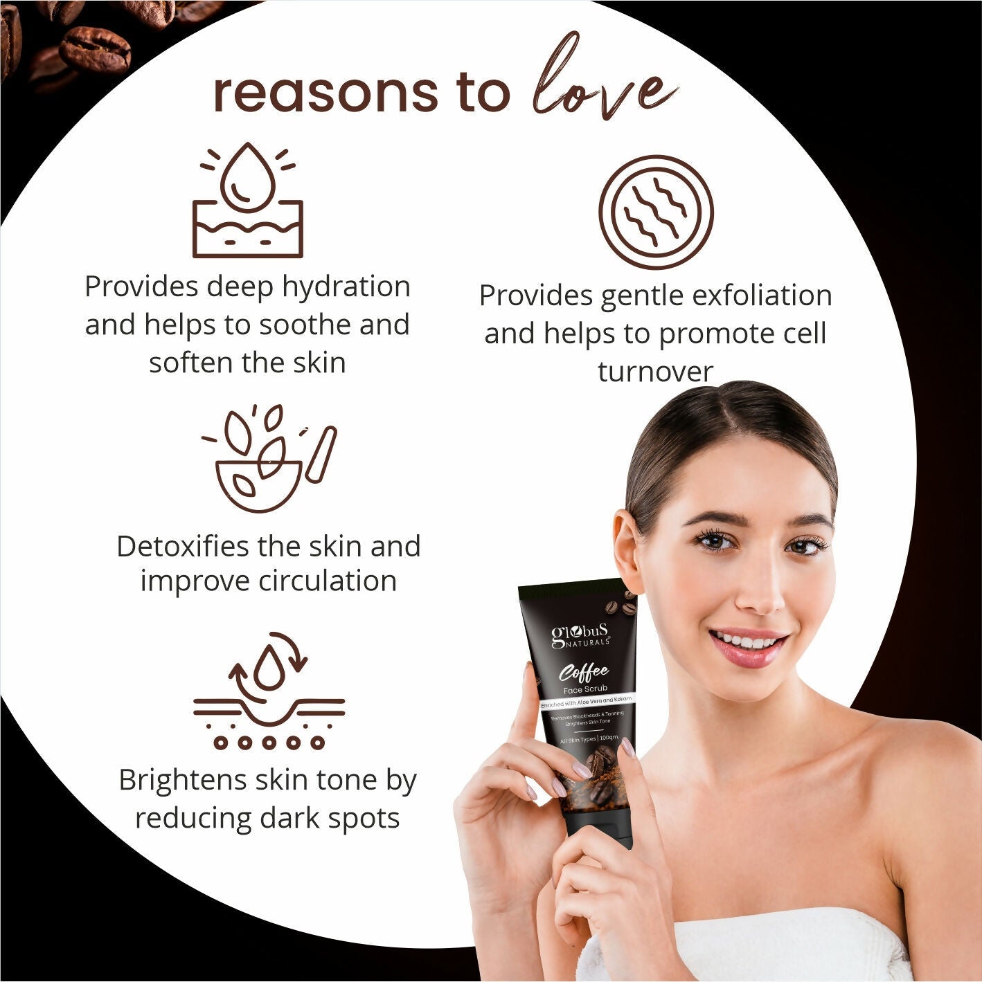 Globus Naturals Coffee Face Scrub Enriched with Aloe Vera and kokum For All Skin Types