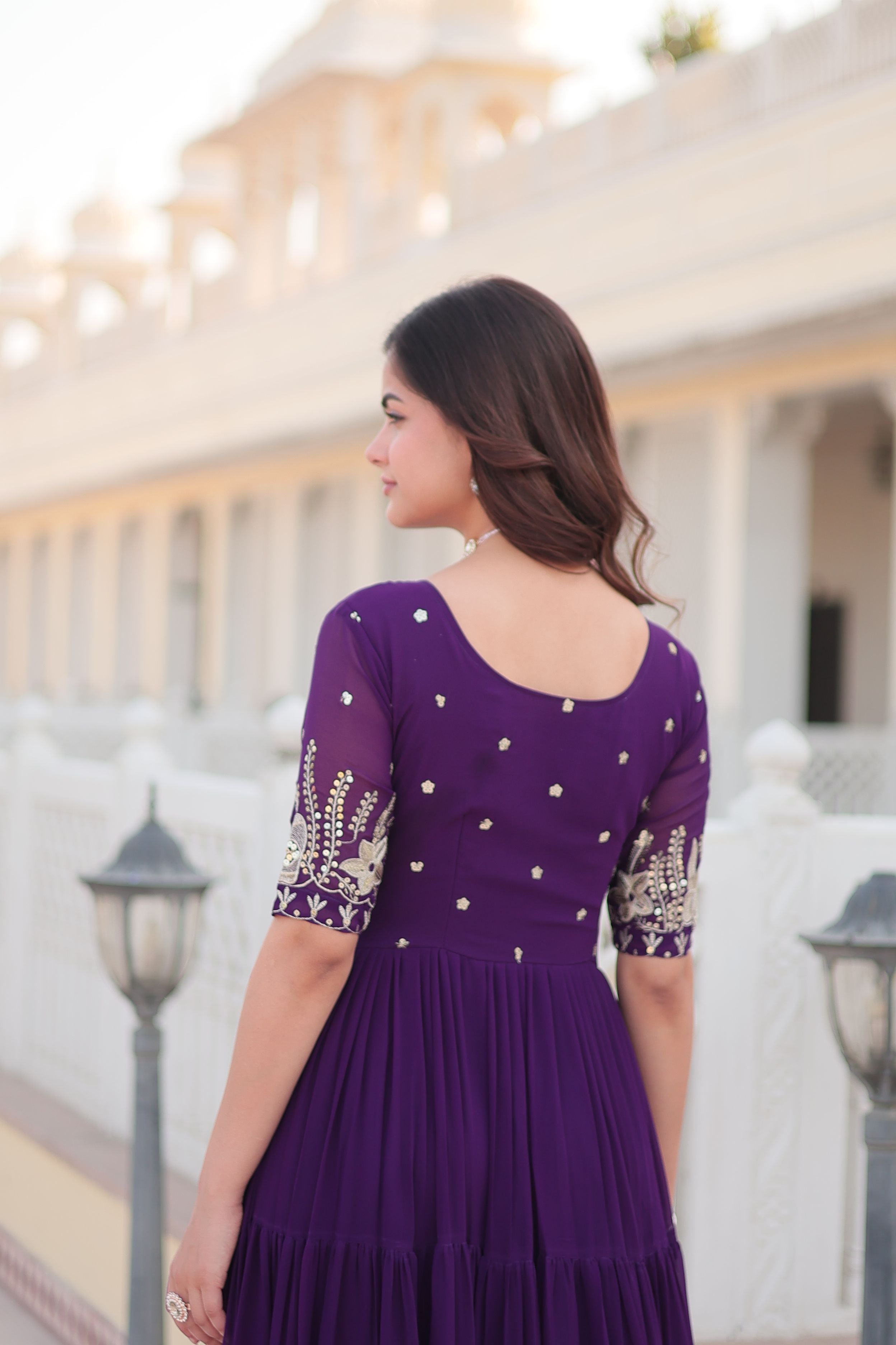Aastha Purple Faux Georgette with Embroidery Zari Sequins-work