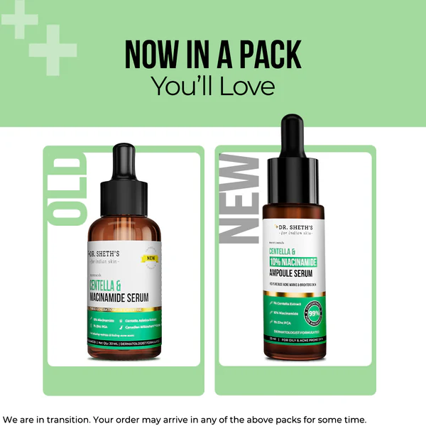 Dr. Sheth's Centella & 10% Niacinamide Face Serum For Acne Scars, Acne Marks, Redness & Skin Irritation, For All Skin Types