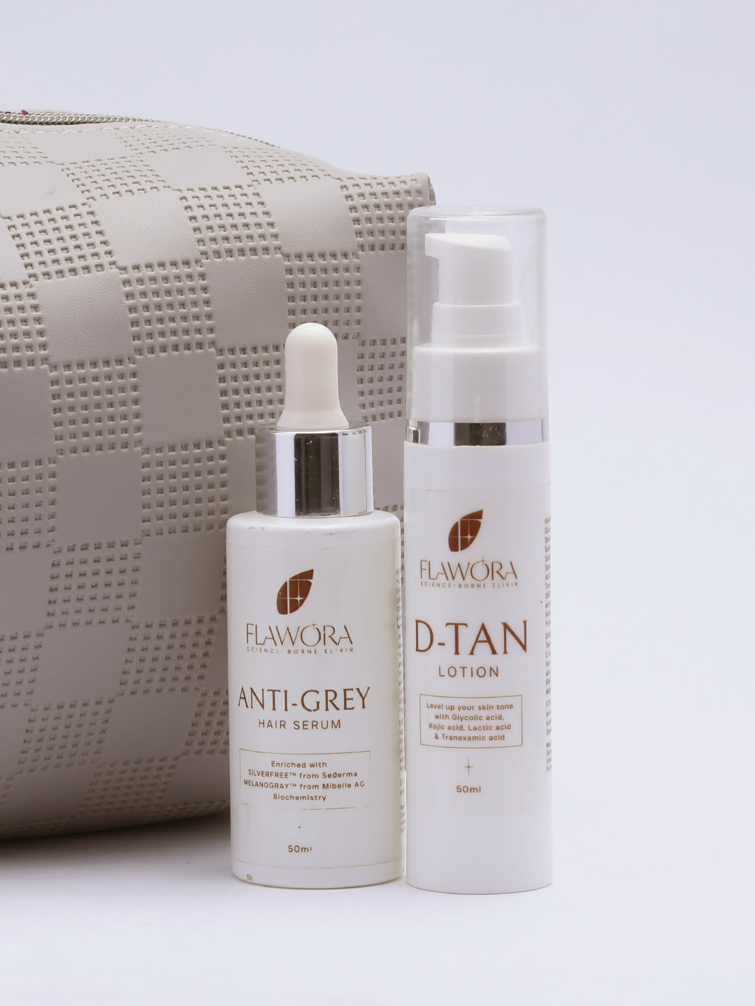 Flawora Set of Anti-Grey Hair Serum and D-Tan Lotion