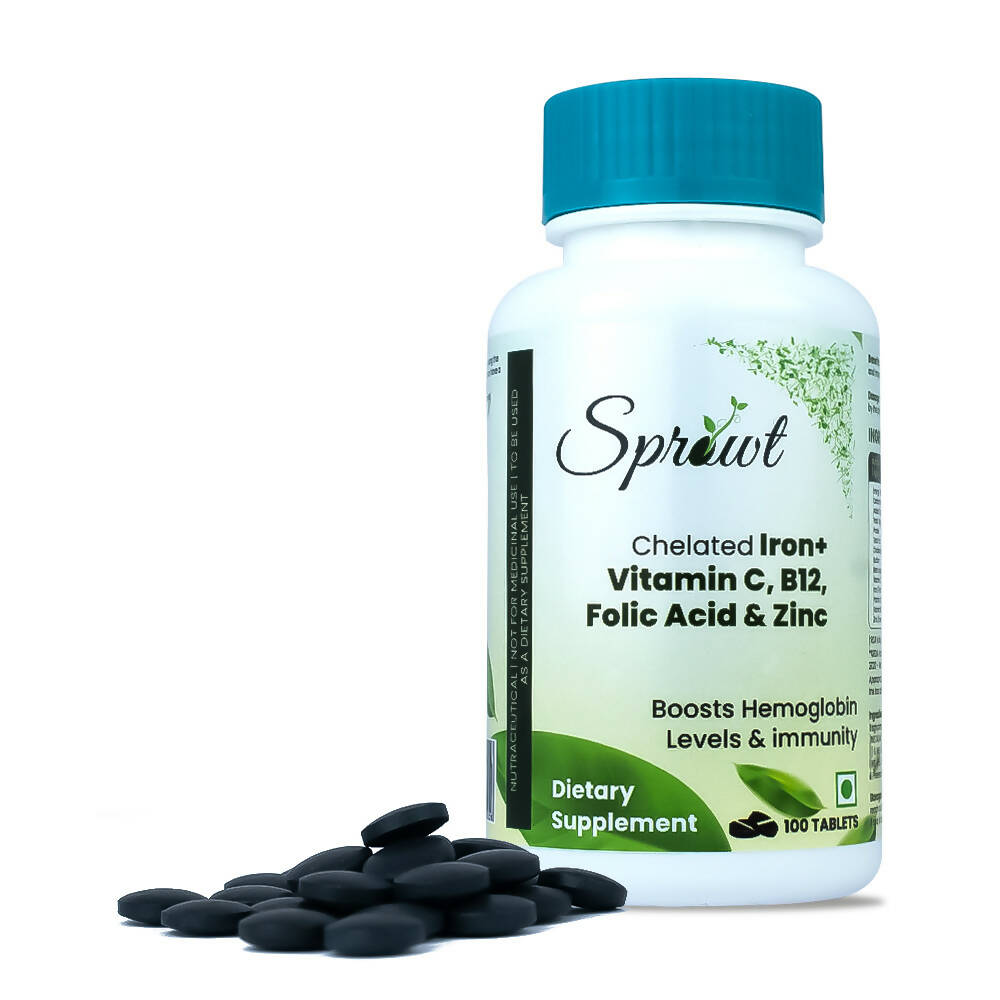 Sprowt Chelated Iron + Vitamin C, B12, Folic Acid & Zinc Tablets