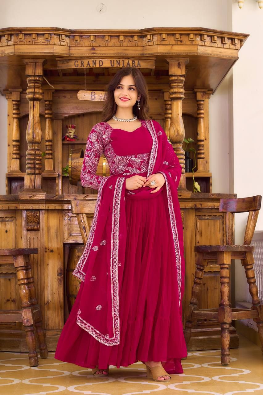 Aastha Magenta Faux Georgette with Gown Heavy sequence Embroidery Work
