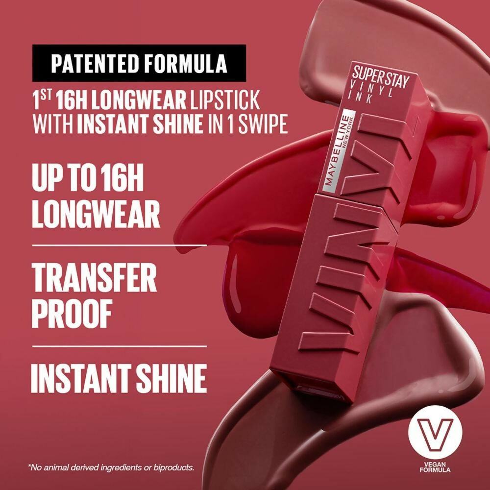 Maybelline New York Super Stay Vinyl Ink Liquid Lipstick, Instant Shine Lasts Up To 16H - 25 Red Hot