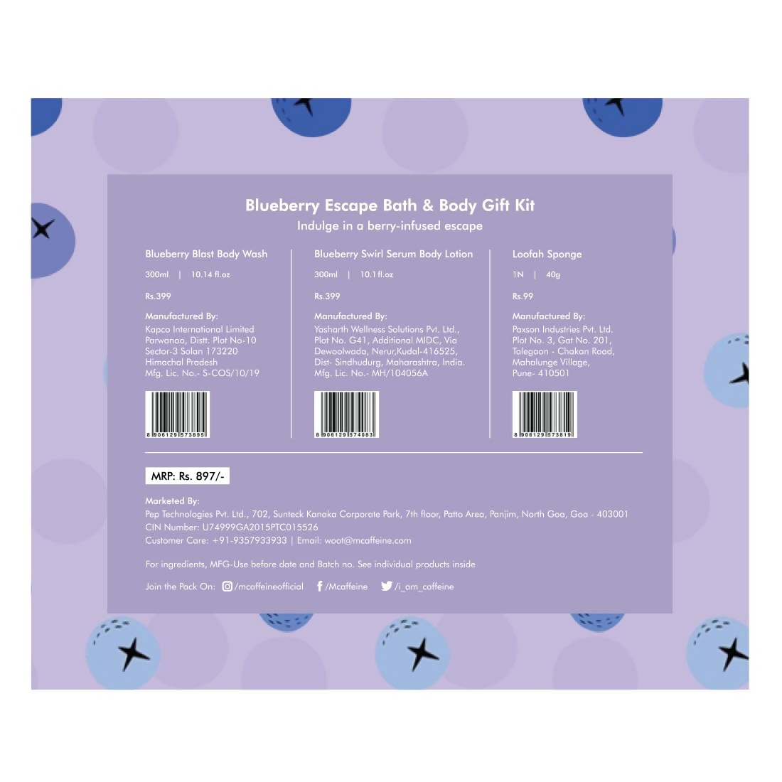mCaffeine Blueberry Escape Bath & Body Gift Kit Set