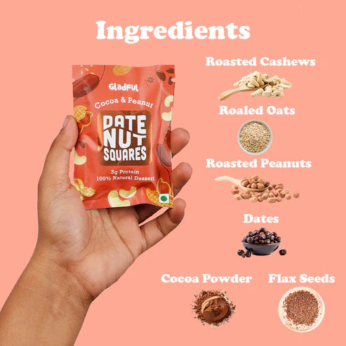 Gladful Date Nut Squares - Cocoa & Peanut: 8 Bars