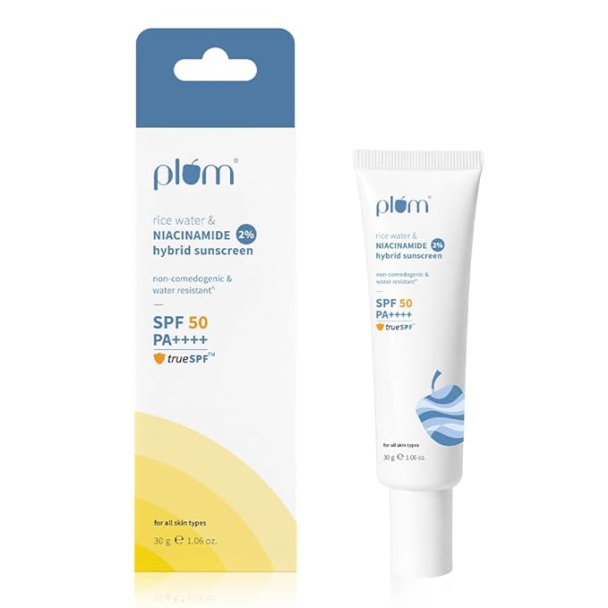 Plum 2% Niacinamide Sunscreen SPF 50 PA+++ With Rice Water 4 Hrs Water Resistance