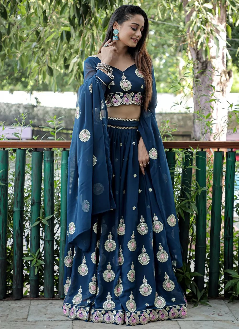 Aastha fashion Blue Georgette lehanga blouse Embroidered work - Prithvi Mart
