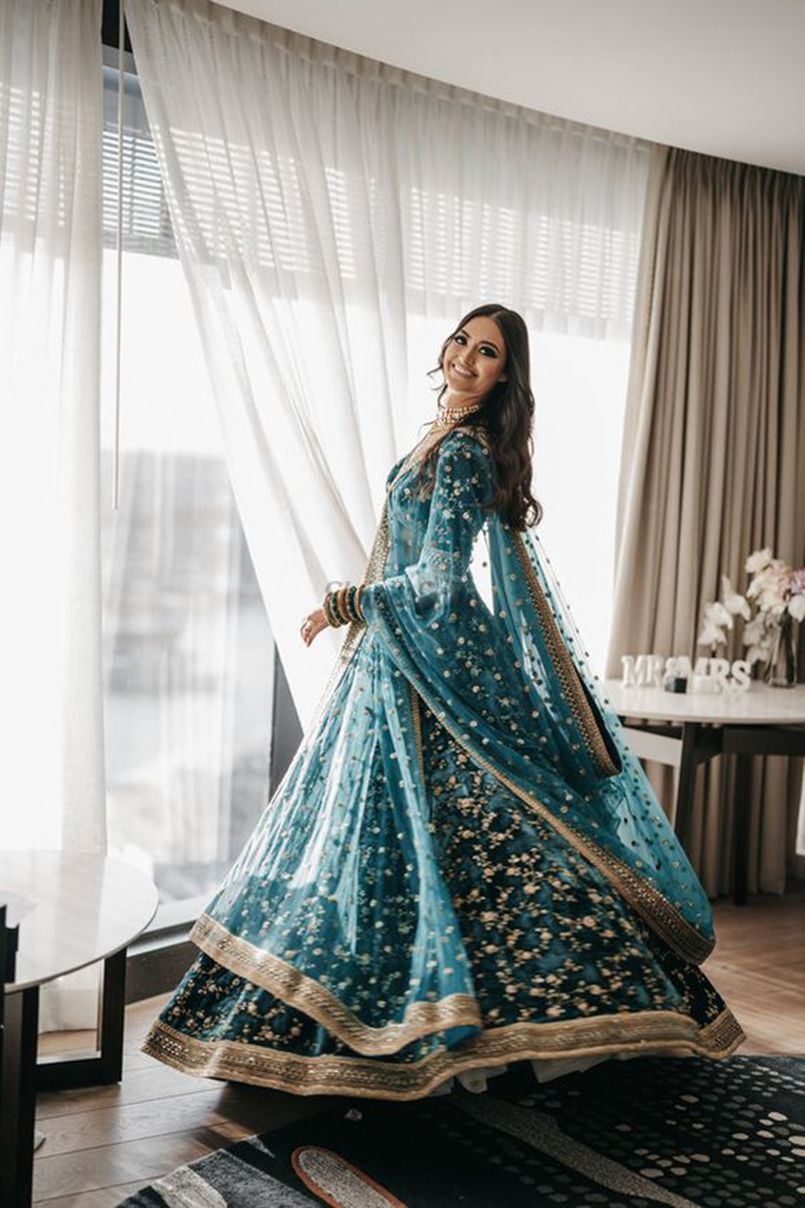 Aastha fashion Teal green Georgette lehanga blouse Zari, Dori and 3MM Sequence Embroidered - Prithvi Mart