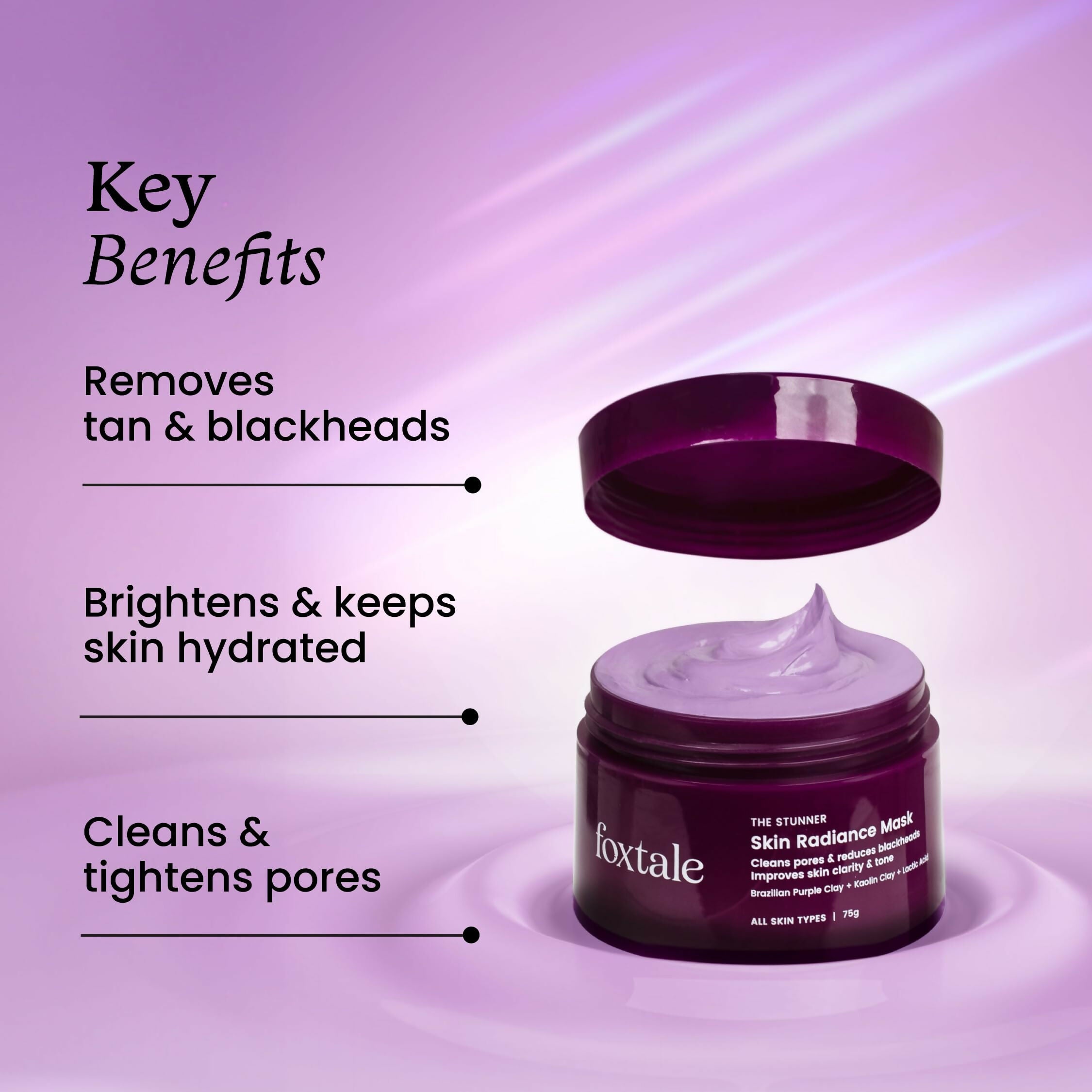 Foxtale De-Tan Face Mask For Glowing Skin - Clay Mask with Lactic Acid For Tan Removal, Reduction in Blackheads, Instant Brightening