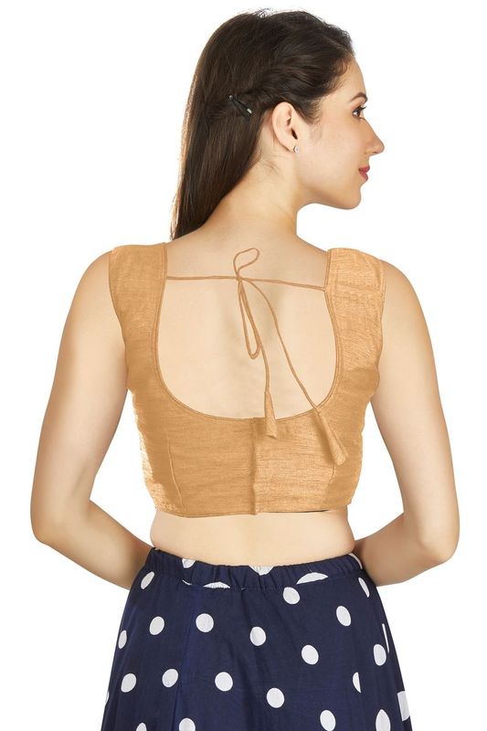 Aastha fashion Beige Art Silk Pleated Boat Neck Blouse Work Plain