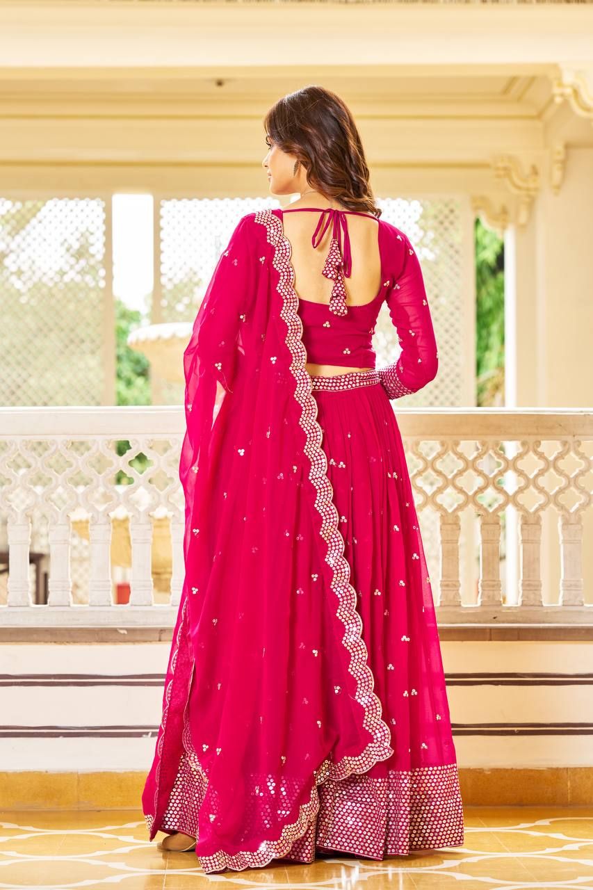 Aastha fashion Magenta Faux Georgette lehanga blouse fabric Glamorous Festival Lehenga Choli Lehenga Collection