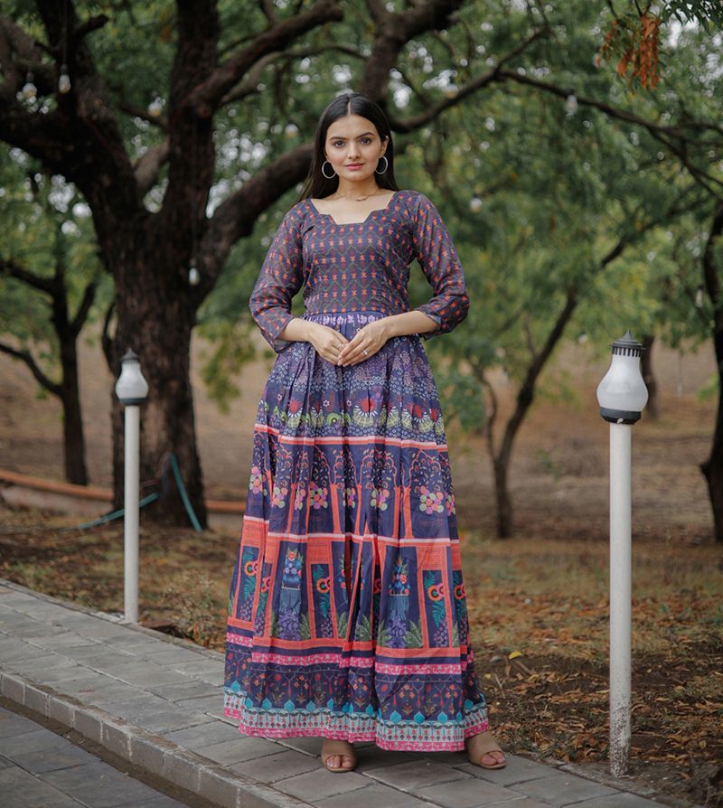 Aastha Multi Pure Chanderi with Gown fabric Heavy Digital Print