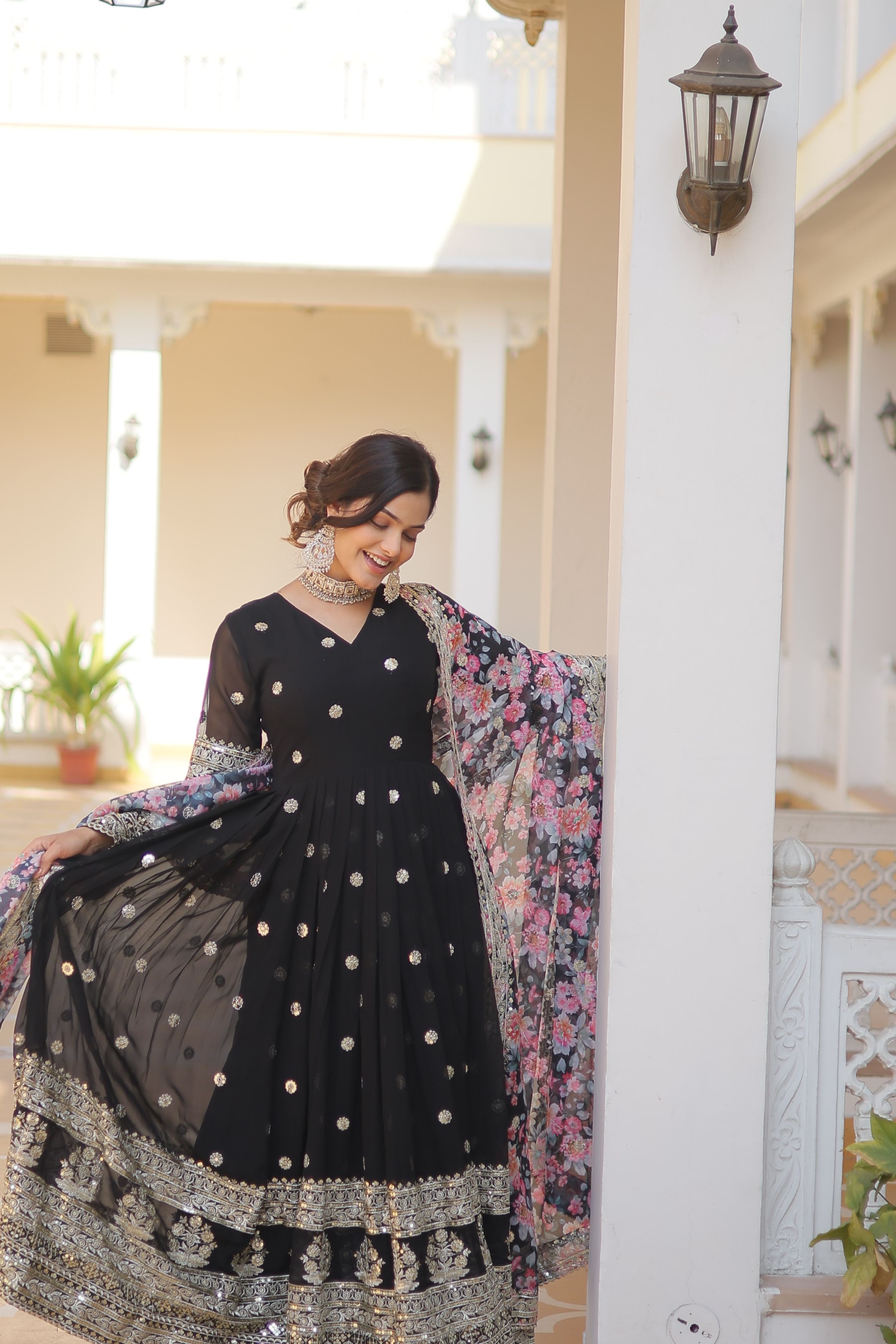 Aastha Black Faux Georgette with Gown Embroidery Sequins Embroidered work