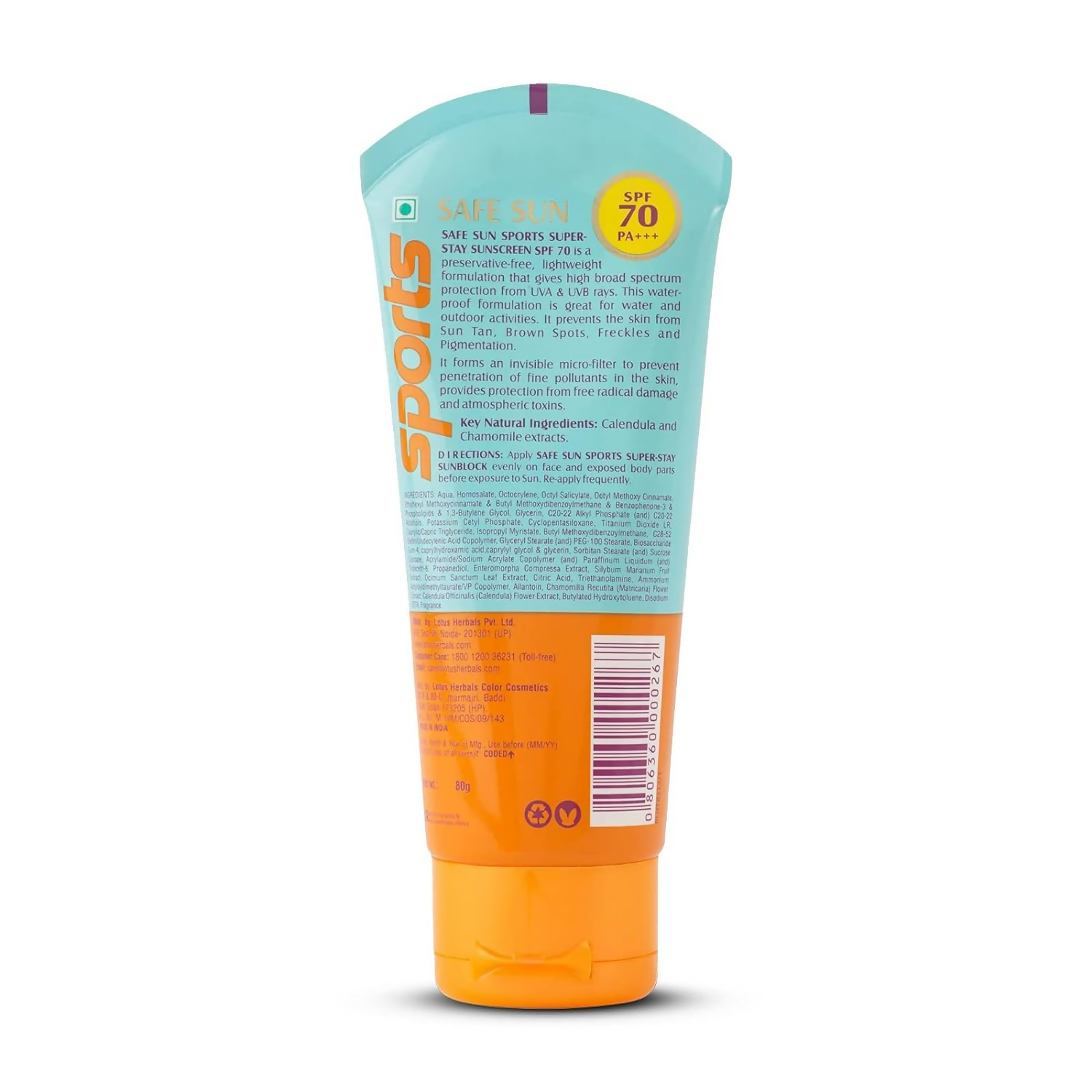 Lotus Herbals Safe Sun Sports Super Stay Sunscreen Cream SPF 70 PA+++
