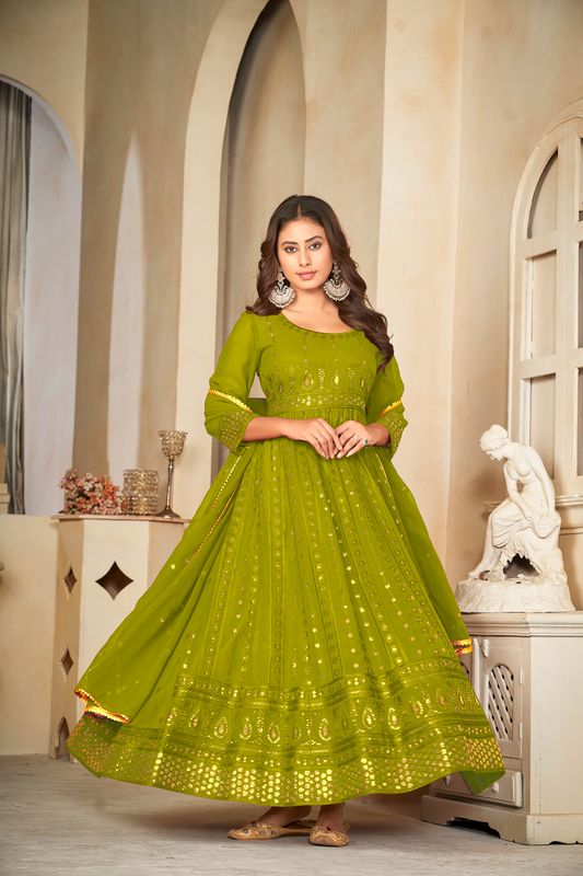 Aastha Light Green Dupatta with Net top fabric Georgette Crepe Bottom fabric