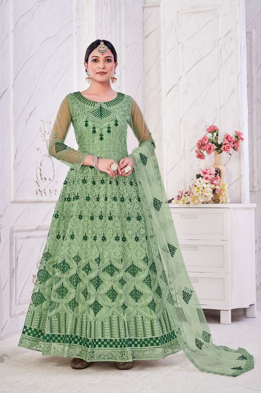 Aastha Green Dupatta with Net top fabric Crepe Bottom fabric