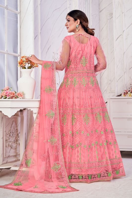 Aastha pink Green Dupatta with Net top fabric Crepe Bottom fabric