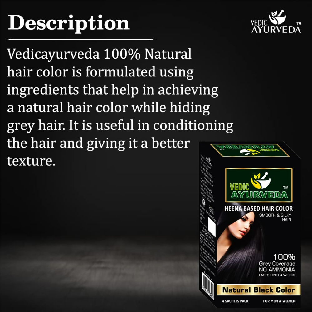 VedicAyurveda Natural Pure Henna Based Hair Color - Natural Black