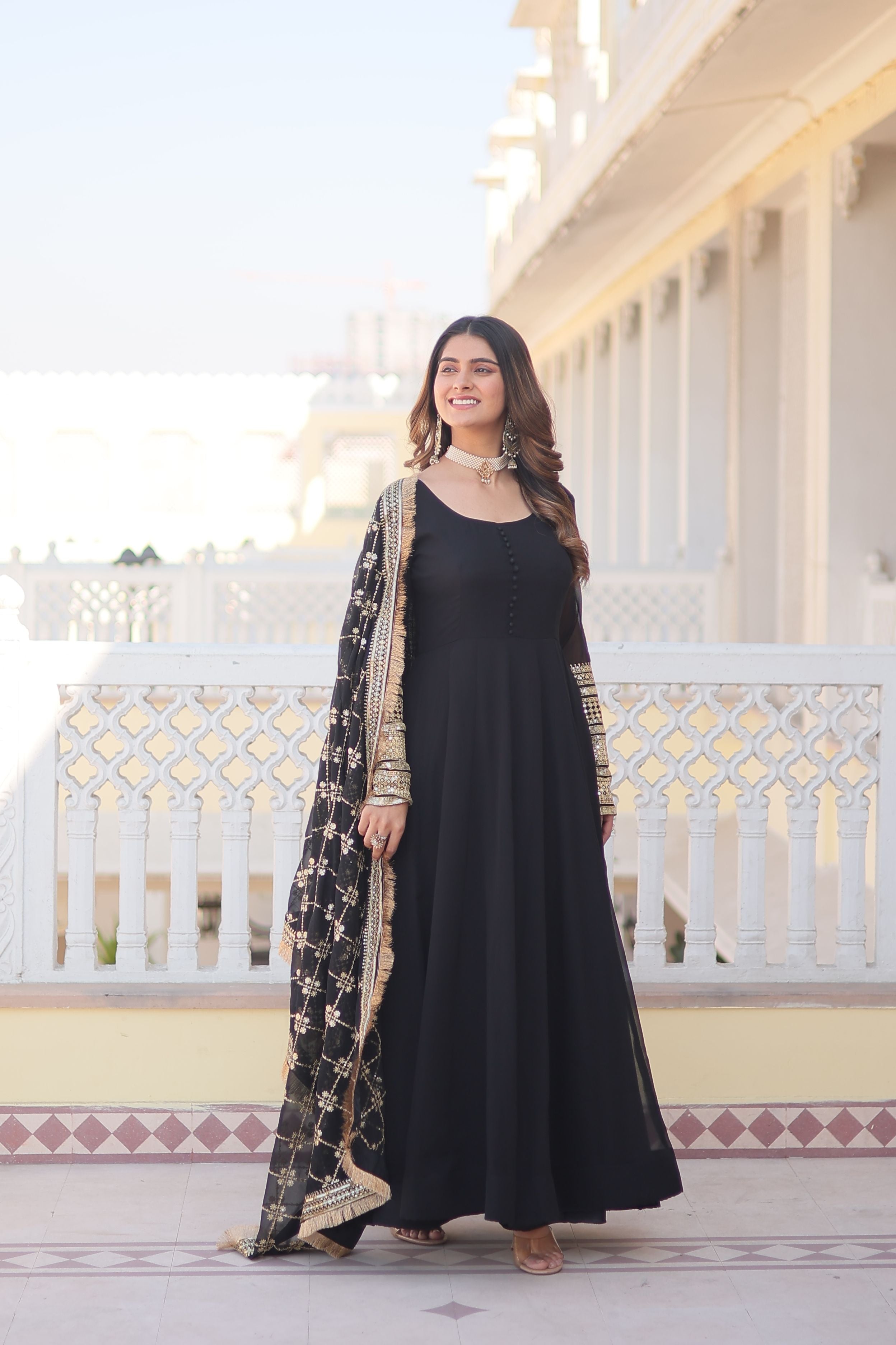 Aastha Off Black Faux Blooming with Gown Embroidered Multi-Sequins work