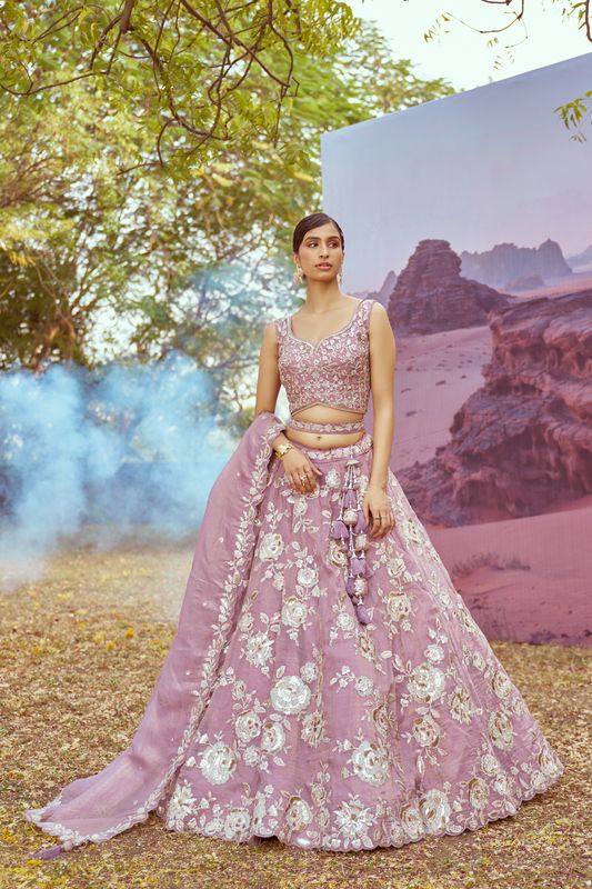 Aastha fashion Lavender Oreganza lehanga blous Embroidery Work
