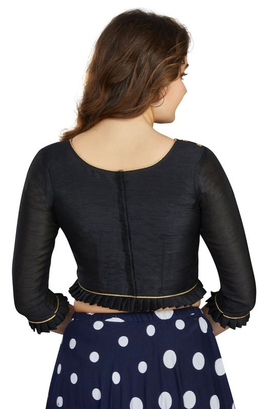 Aastha fashion Black Art Slik Boat Neck Blouse Work Plain