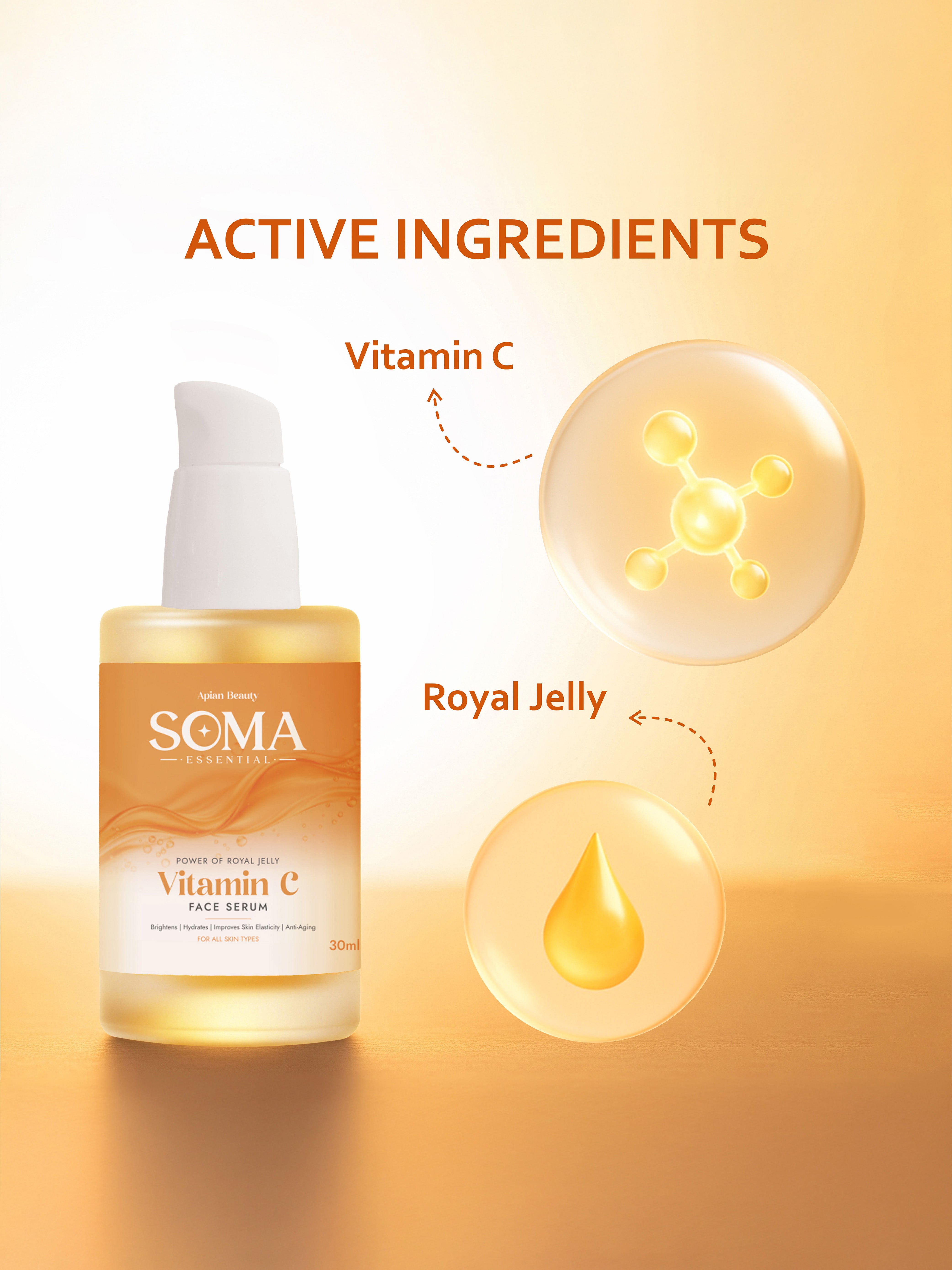Soma Essential Royal Jelly Protein Glow Vitamin C Serum For Dull, Uneven & Tired Skin