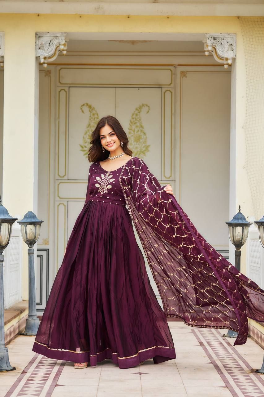 Aastha Wine pure Rangoli with Micro Cotton Heavy sequence Embroidery Work