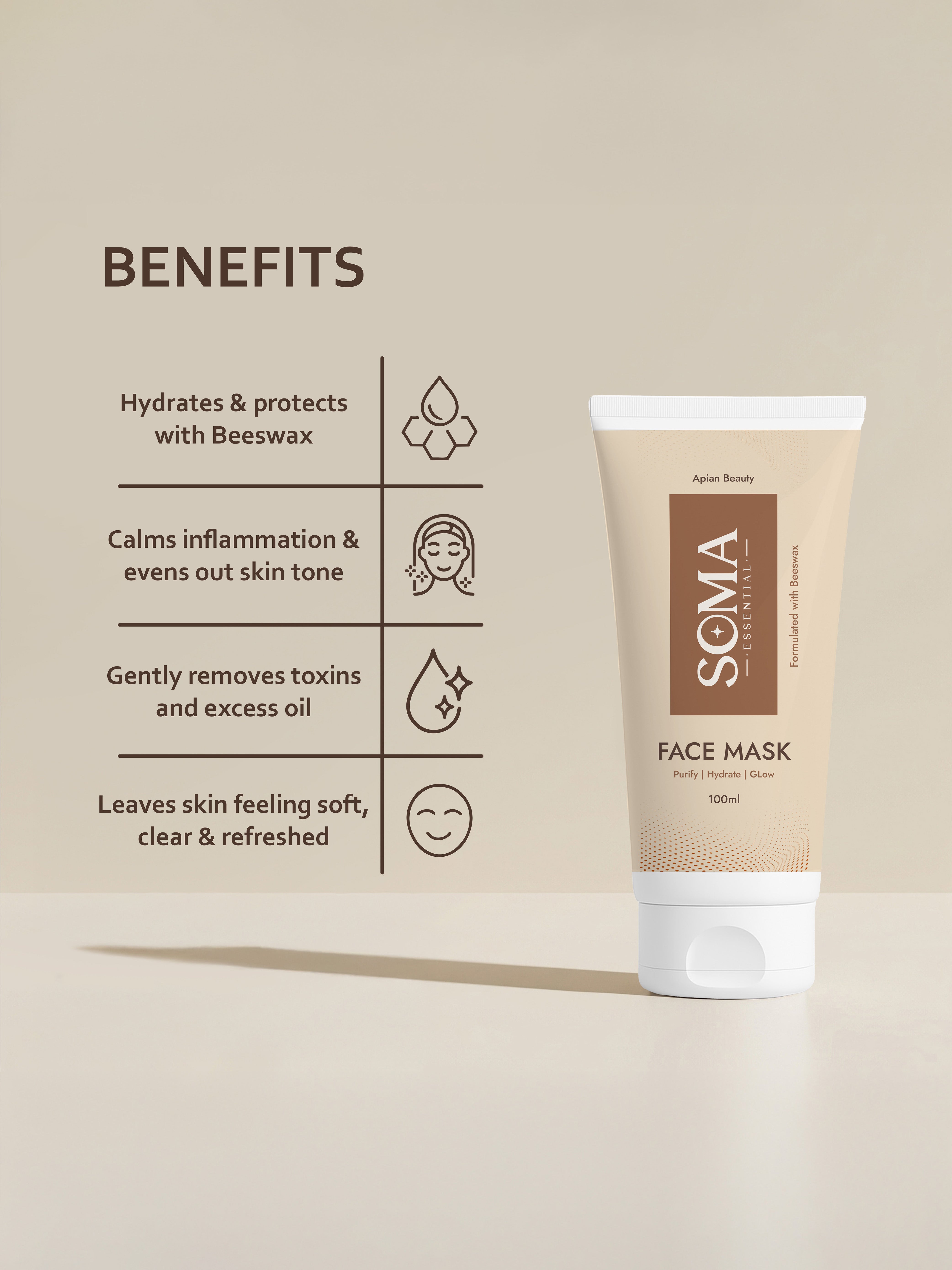 Soma Essential Apian Dtan Glow Mask, 2% Licorice And Beeswax