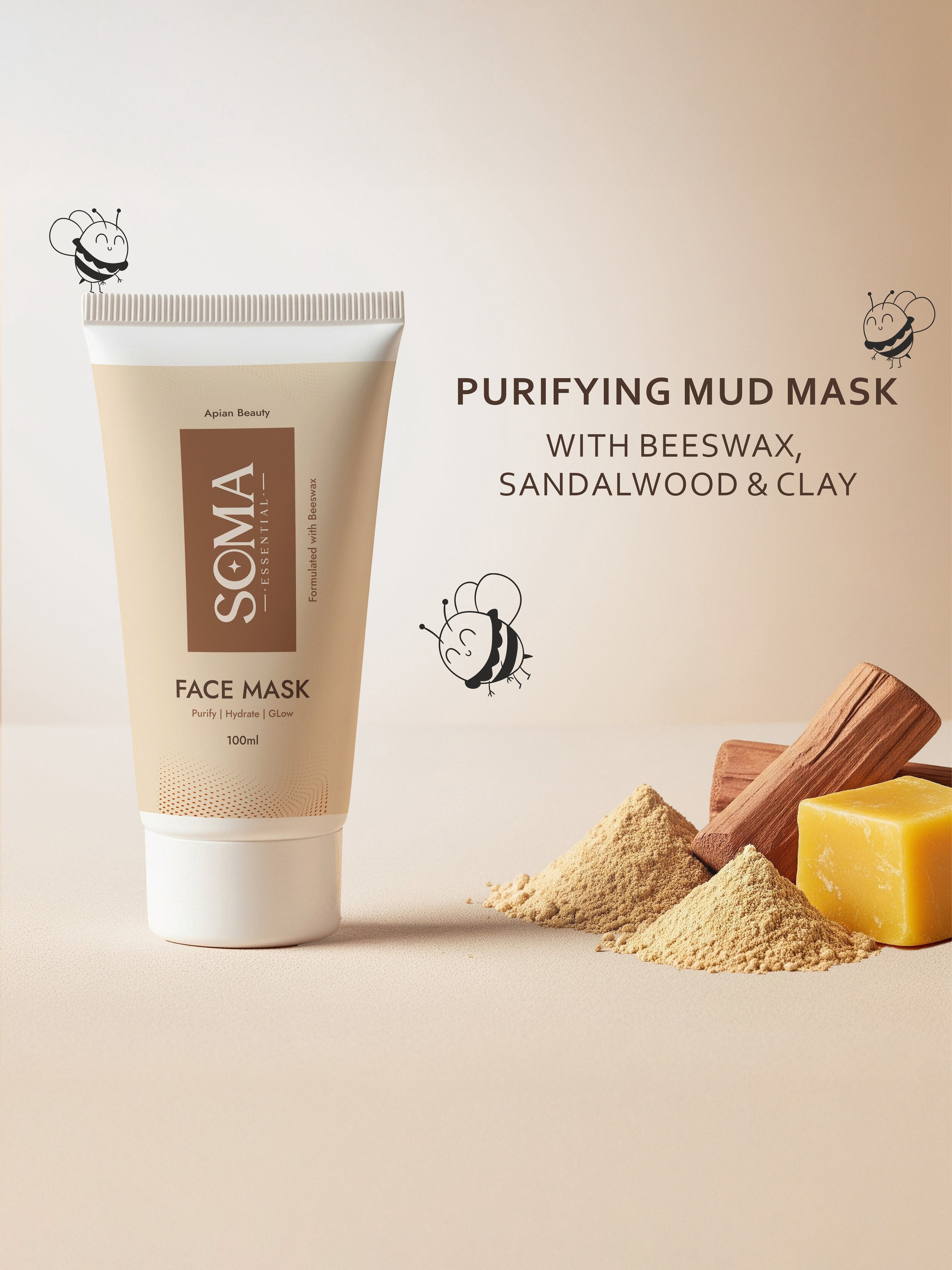 Soma Essential Apian Dtan Glow Mask, 2% Licorice And Beeswax