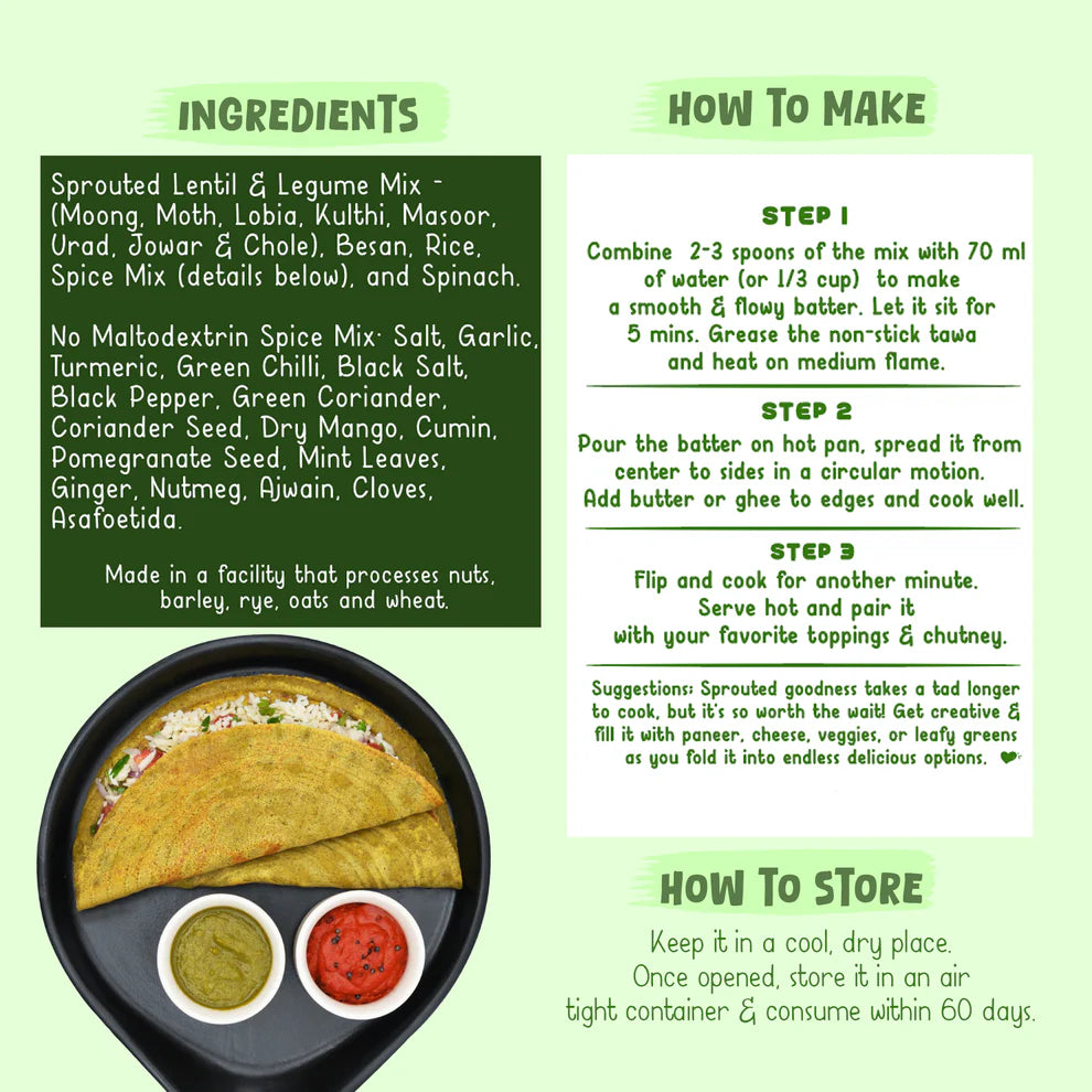 Gladful Spinach Chilla with Sproted Lentils Instant Mix