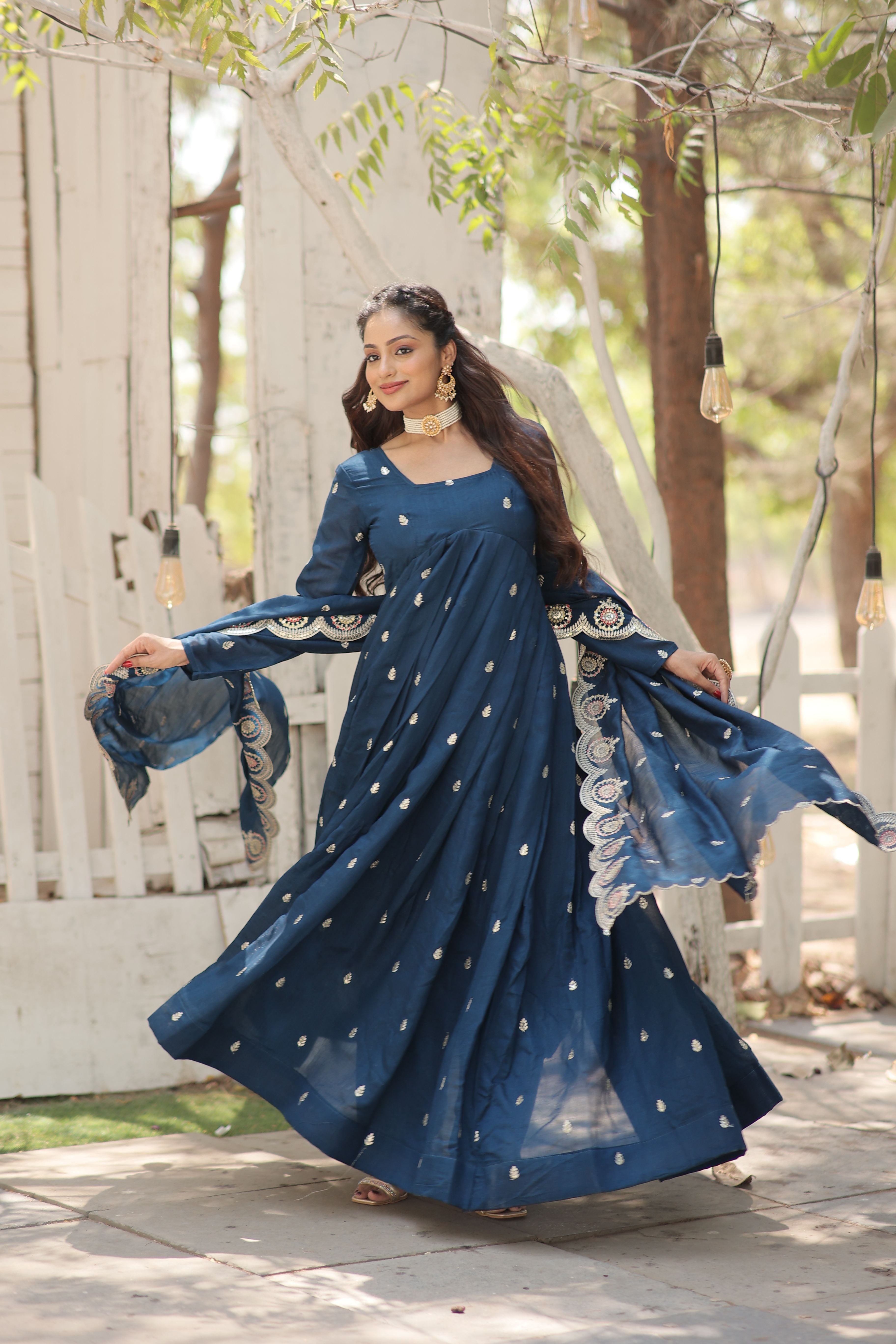 Aastha Rama Cotton with Gown fabric Vichitra Shimmer