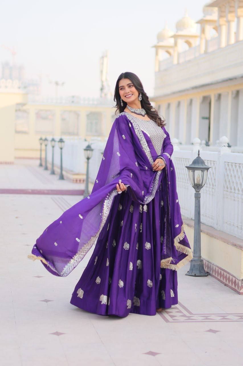 Aastha Dark purple Fox Georgette with Micro Cotton Heavy 3mm sequence Embroidery Work