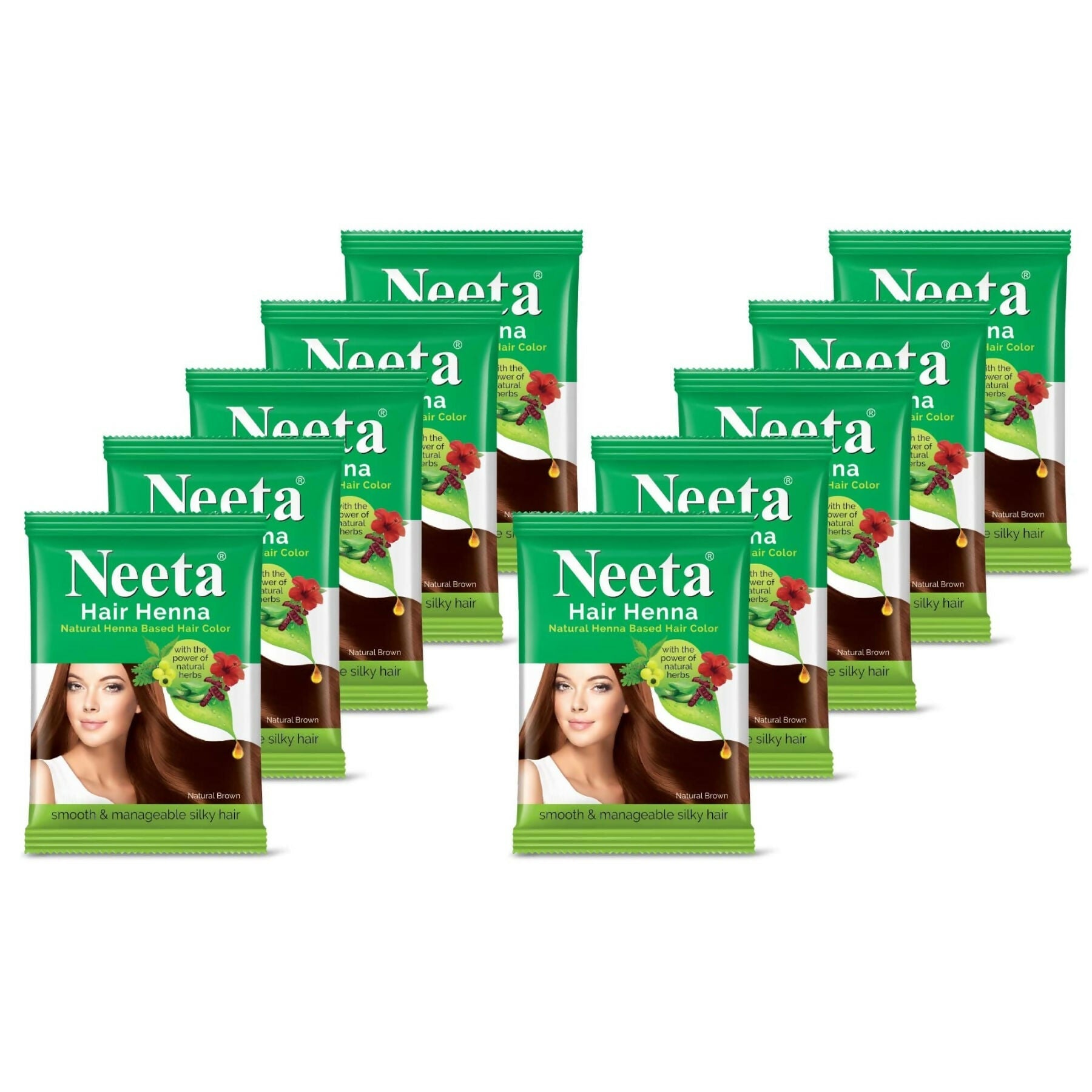 Neeta Henna Powder for Hair, Henna-Based Hair Color (Pack of 10) Natural Brown