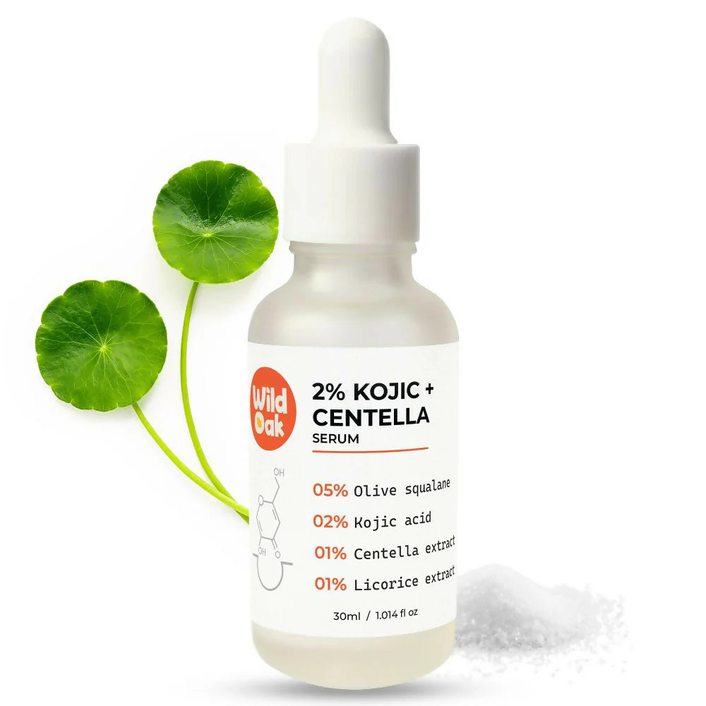 WildOak 2% Kojic + Centella Face Serum | For Hyperpigmentation Brightening Sun Damage & Melasma Care | Skin Glow & Repair Formula | Dark Spot Corrector | With Olive Squalane & Licorice Extract | 30ml