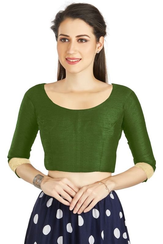 Aastha fashion Mahendi Art Silk Blouse Fabric Sleeve Button Design Blouse work - Prithvi Mart