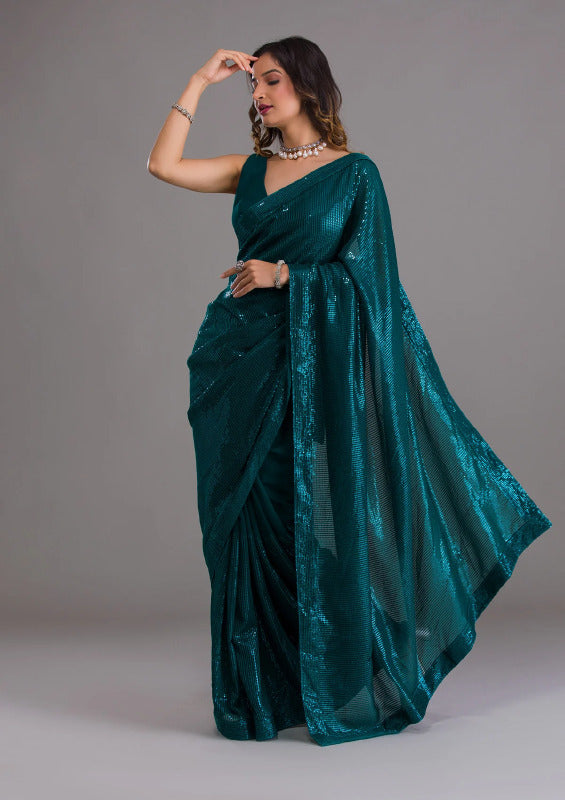 Aastha Green Heavy Soft Georgette Satin Banglori