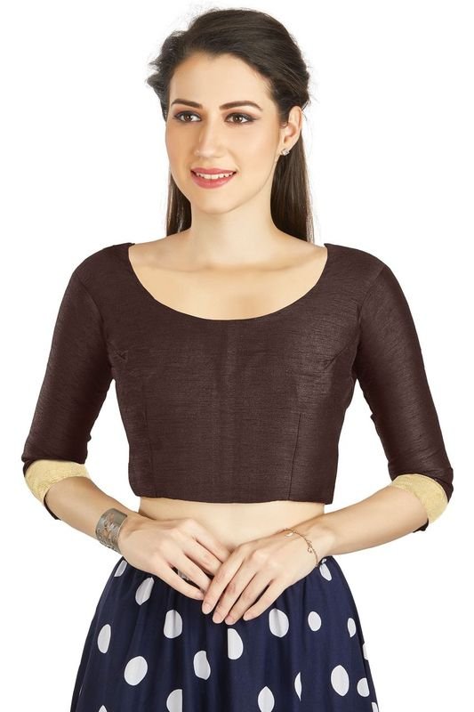 Aastha fashion Wine Art Silk Blouse Fabric Sleeve Button Design Blouse work - Prithvi Mart