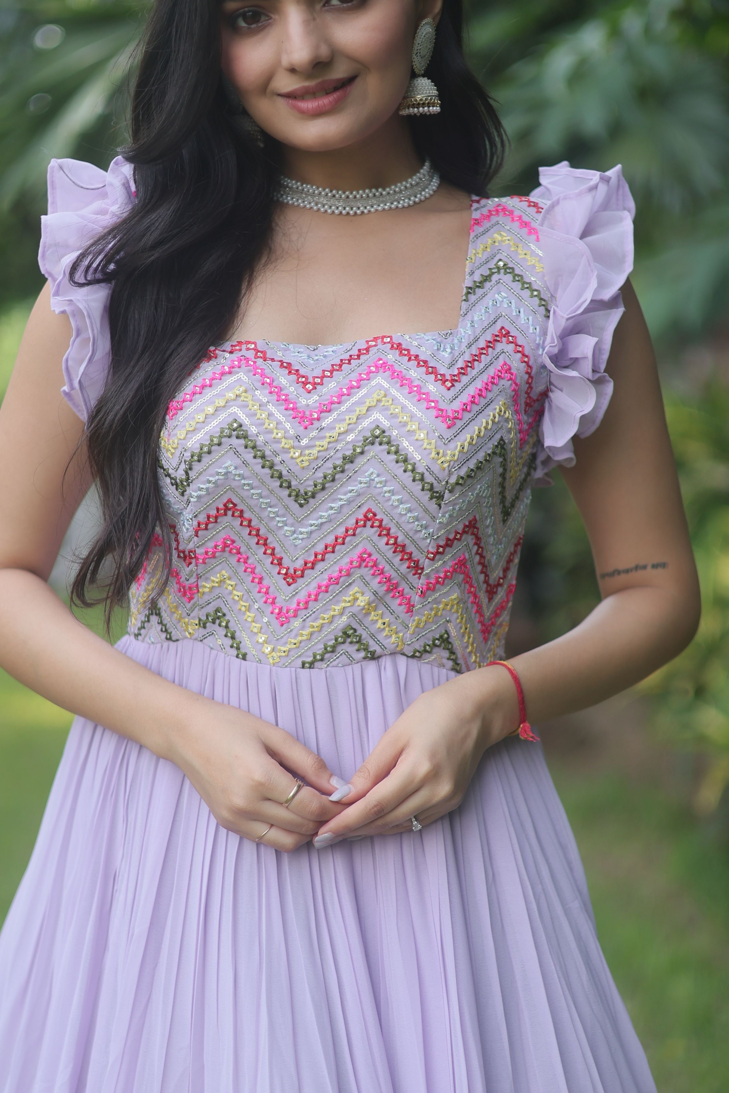 Aastha White Faux Blooming Russian Silk with Gown Embroidered Work